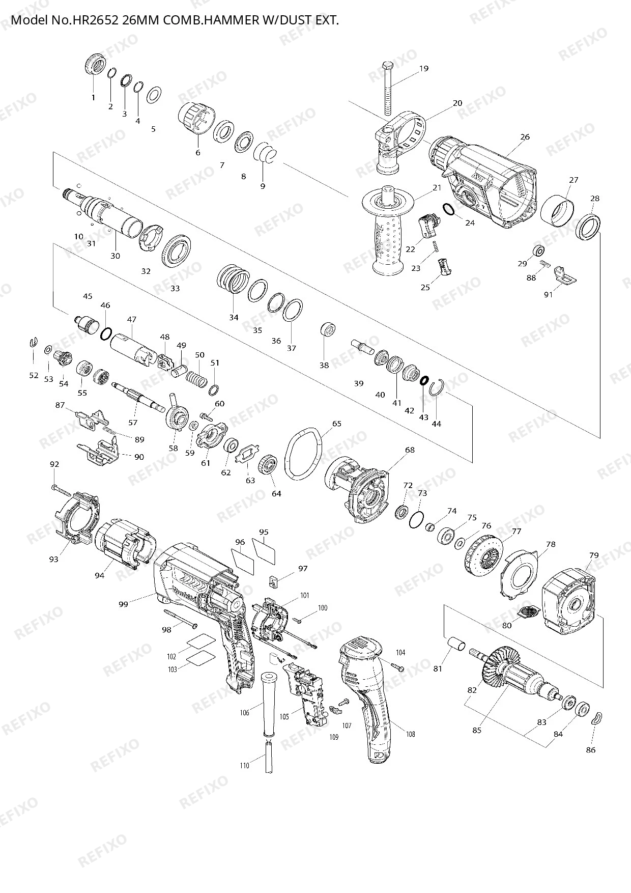 MAKITA HR2652 — схема запчастей