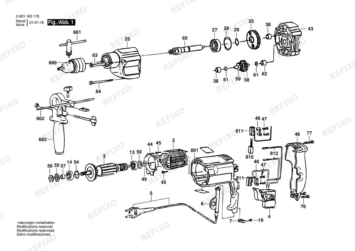 Bosch Дрель GBM 13 -S | 127 V | 025 - AMS (0 601 163 177) — схема запчастей