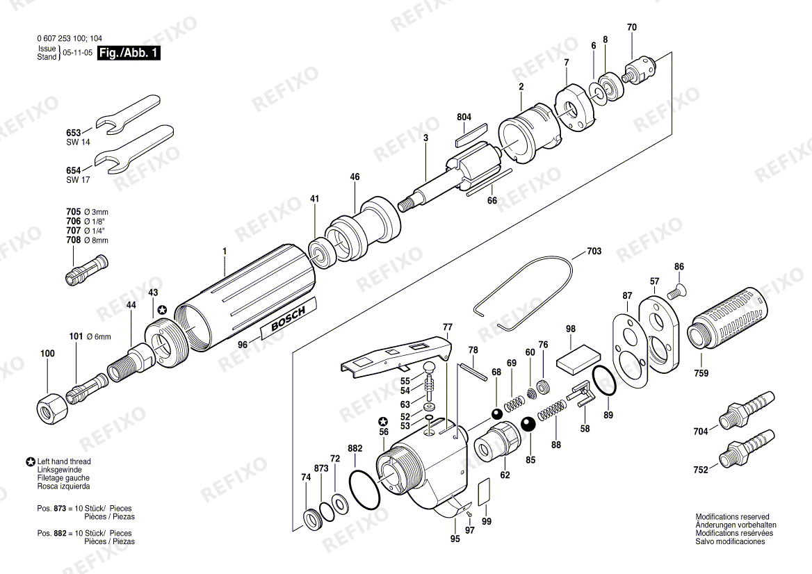 Bosch Pw-Geradschleifer 180 WATT-SERIE (0 607 253 100) — схема запчастей