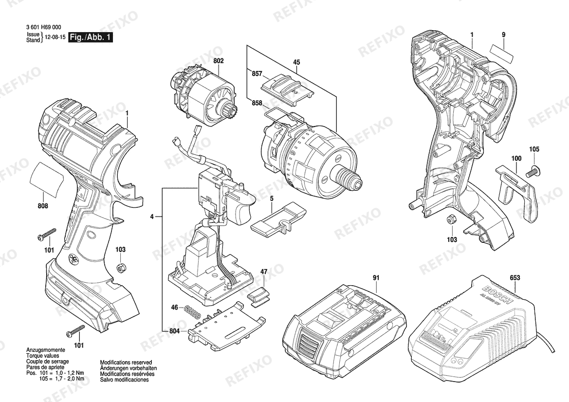 Bosch Аккумуляторный шуруповёрт GSR 14,4 V-LI H | 14.4 V | 001 - EU (3 601 H69 000) — схема запчастей
