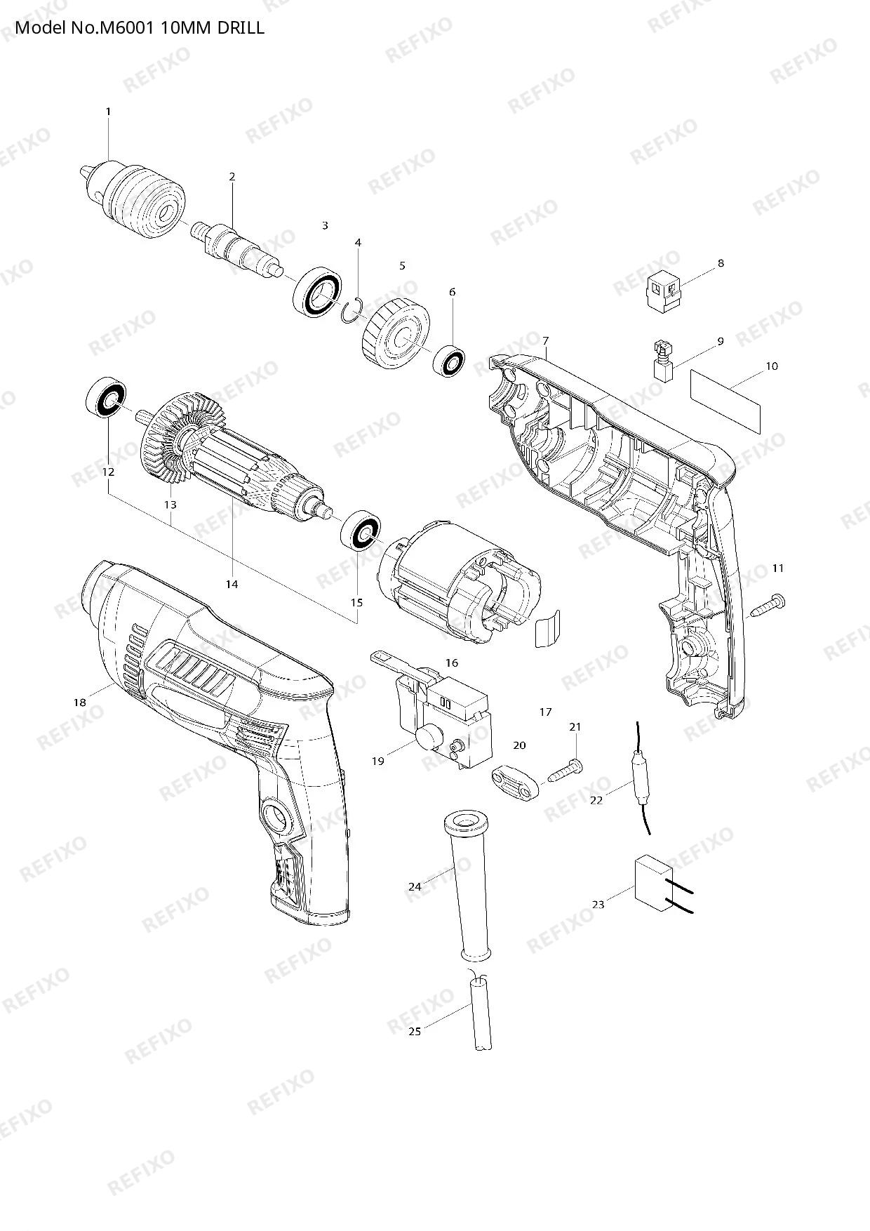 MAKITA M6001 — схема запчастей