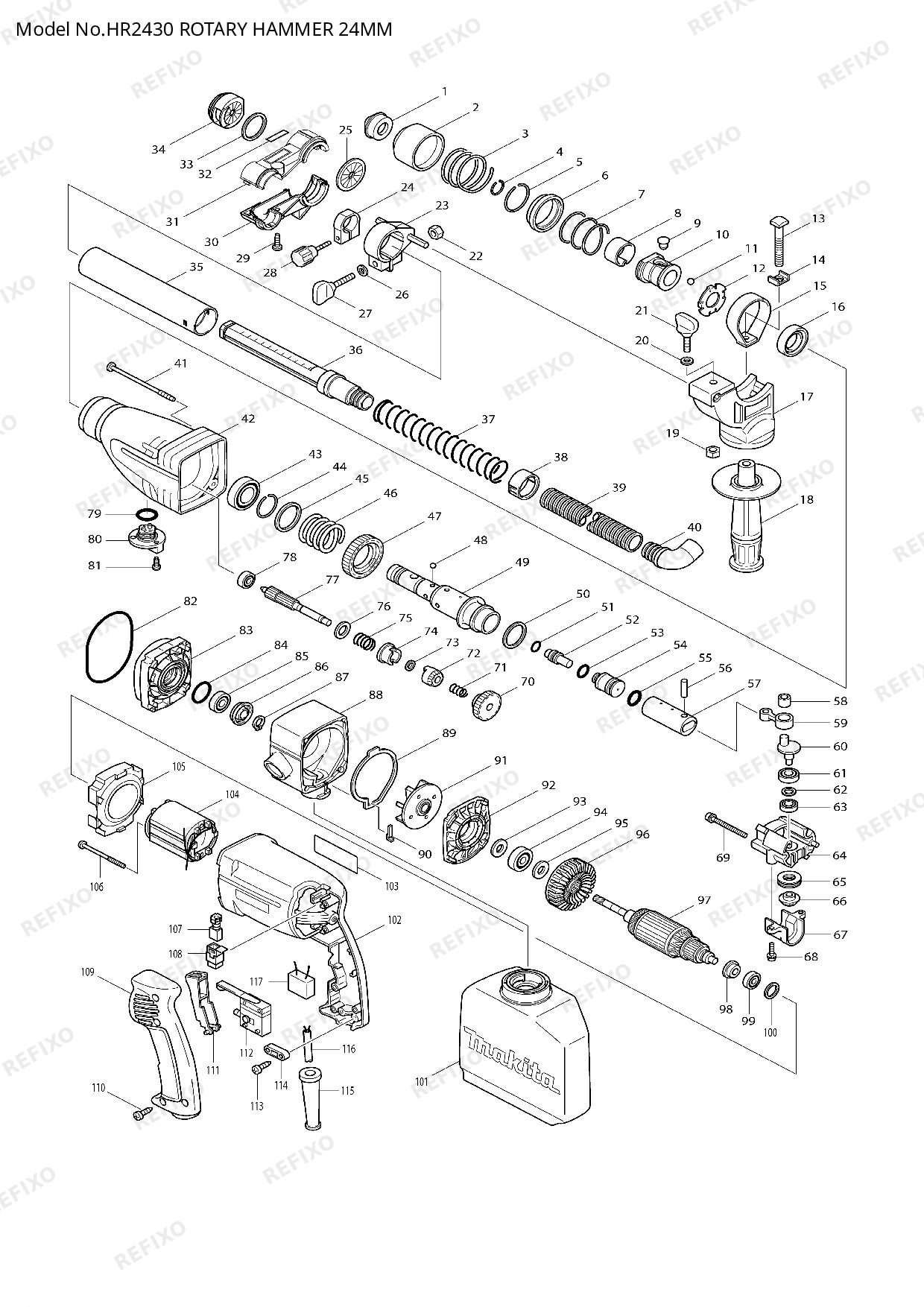 MAKITA HR2430 — схема запчастей