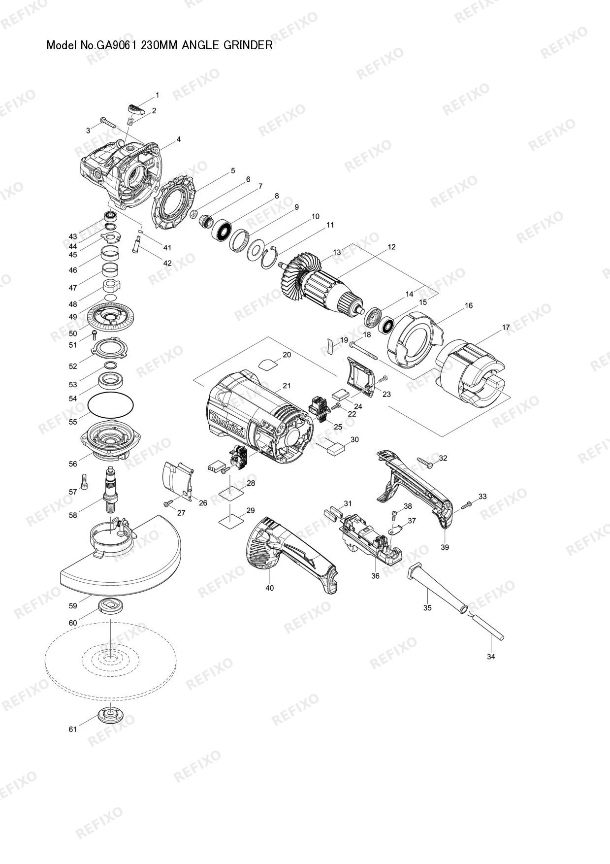 MAKITA GA9061 — схема запчастей