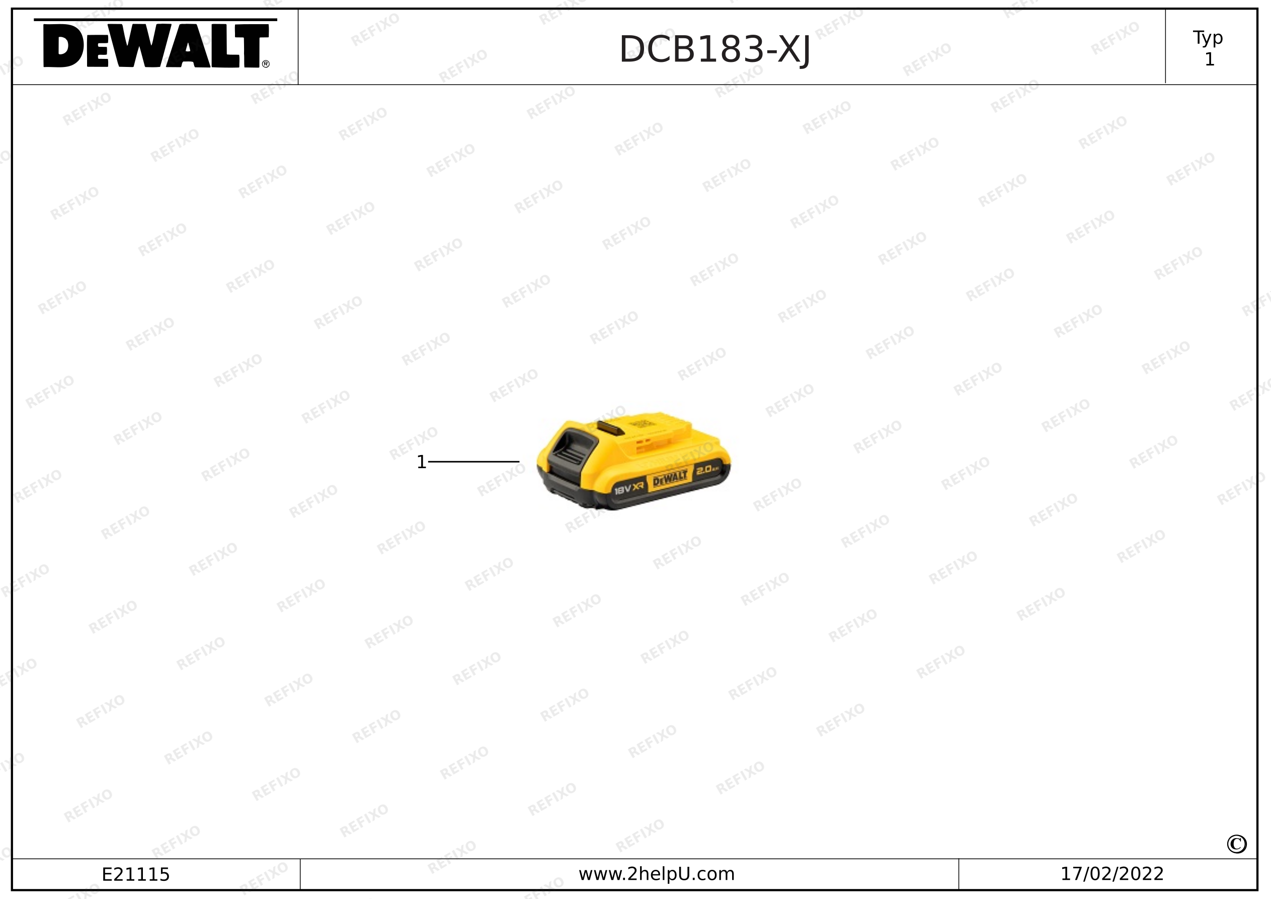 DeWalt АККУМУЛЯТОРНАЯ БАТАРЕЯ DCB183 — схема запчастей
