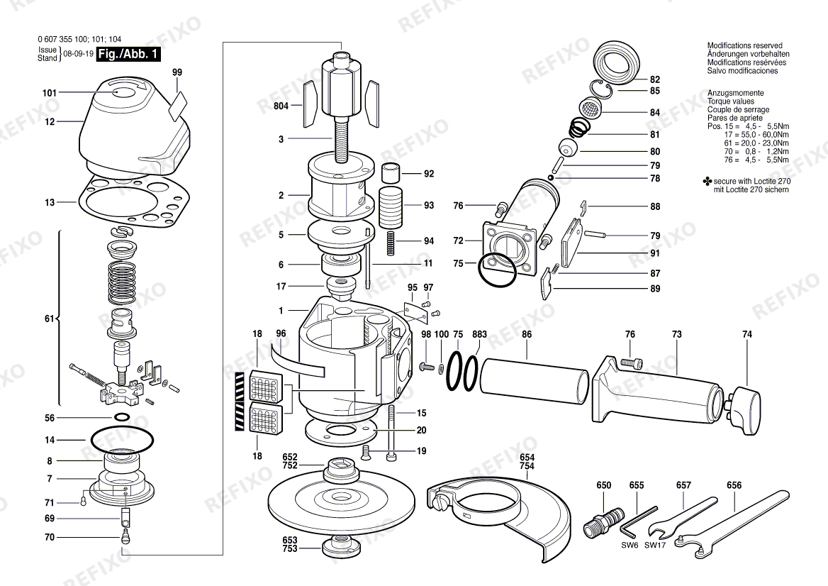 Bosch Pw-Vertikalschleifer 2.5 KW (0 607 355 100) — схема запчастей