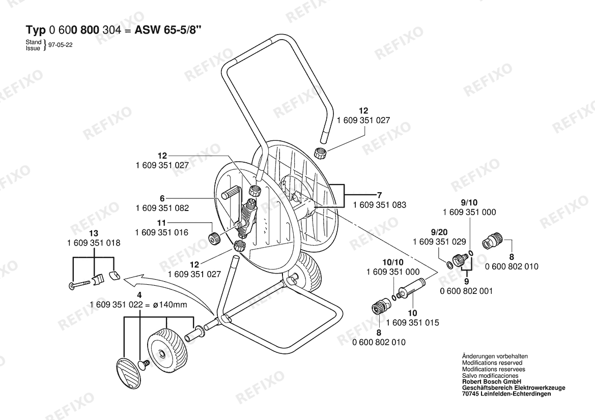 Bosch Schlauchwagen ASW 65 5/8 (0 600 800 304) — схема запчастей