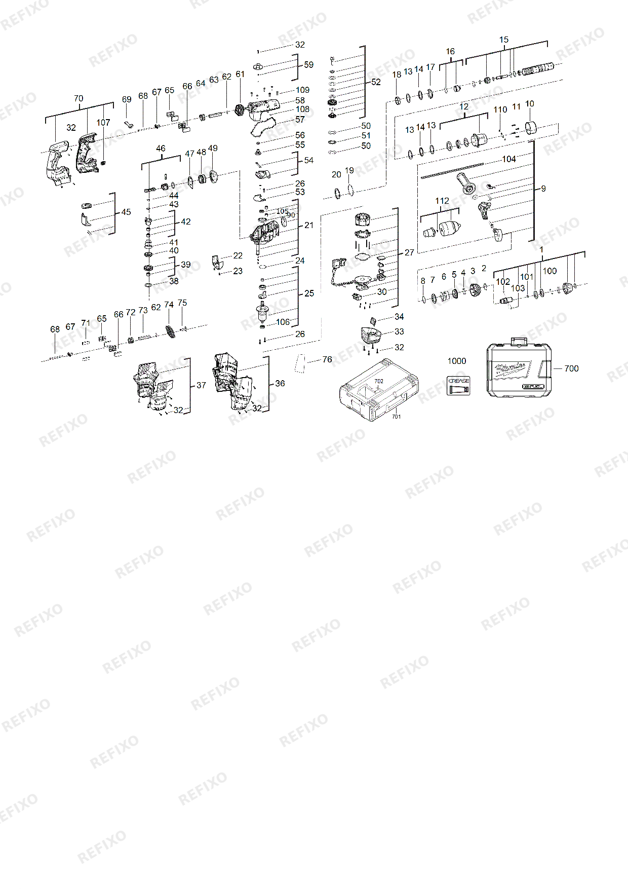 MILWAUKEE M18CHPX 0 4933446830 4000452076 — схема запчастей