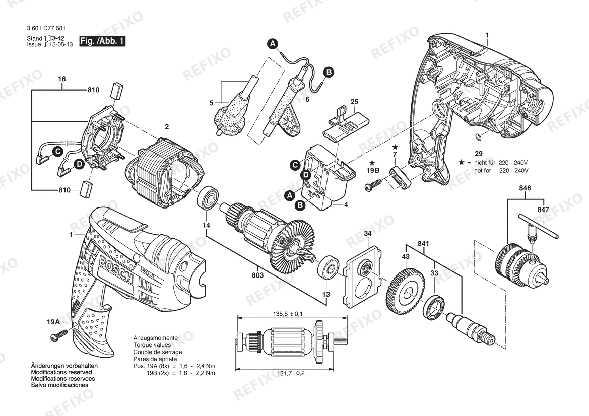 Bosch Дрель GBM 13 RE | 220 V | 009 - CN (3 601 D77 582) — схема запчастей