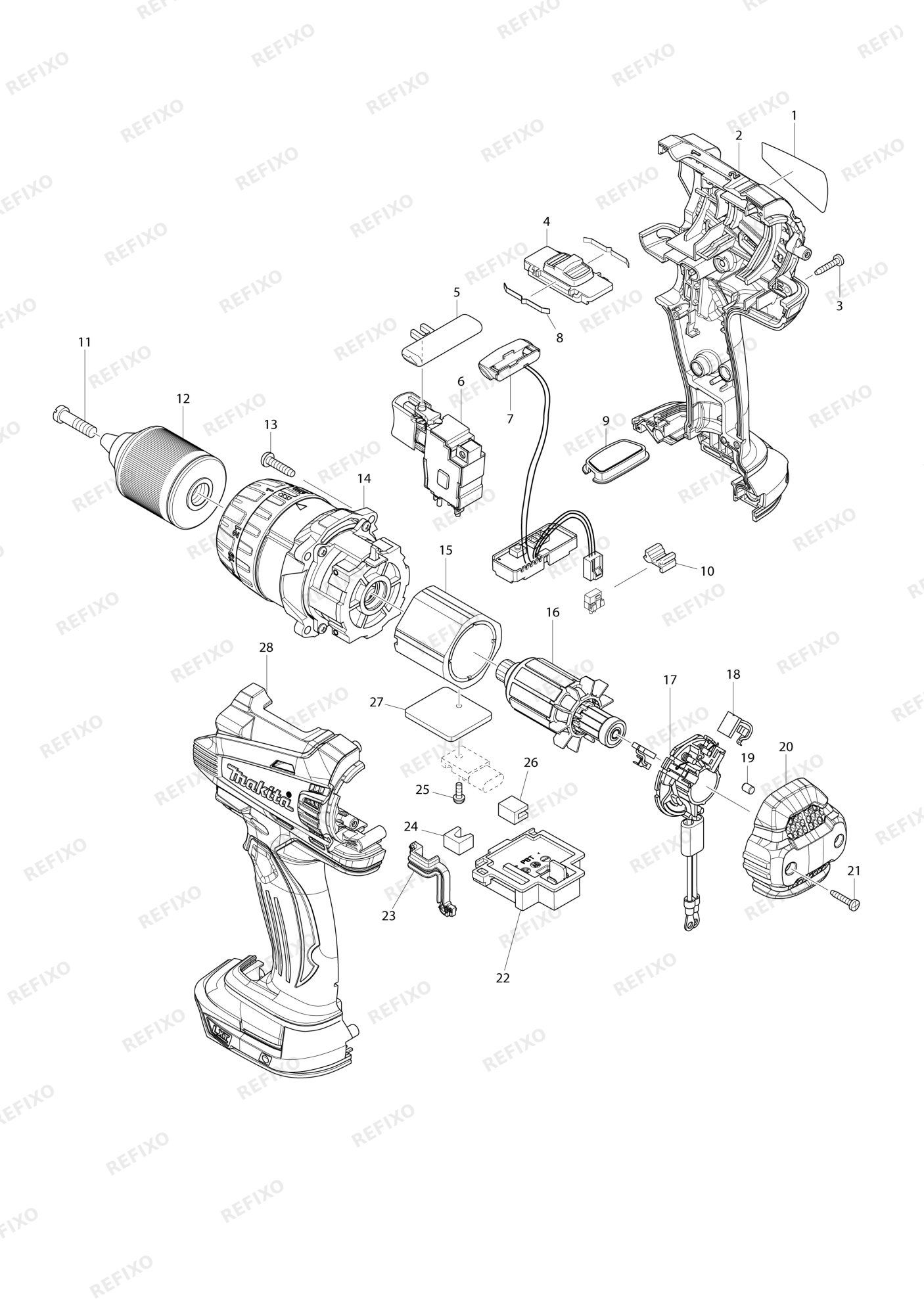 MAKITA BDF448 — схема запчастей