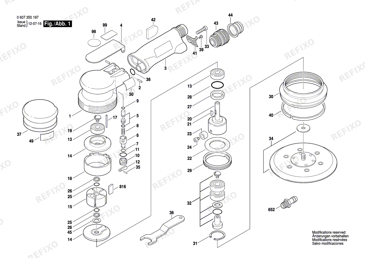 Bosch Эксцентриковая шлифмашина 170 WATT-SERIE (0 607 350 197) — схема запчастей