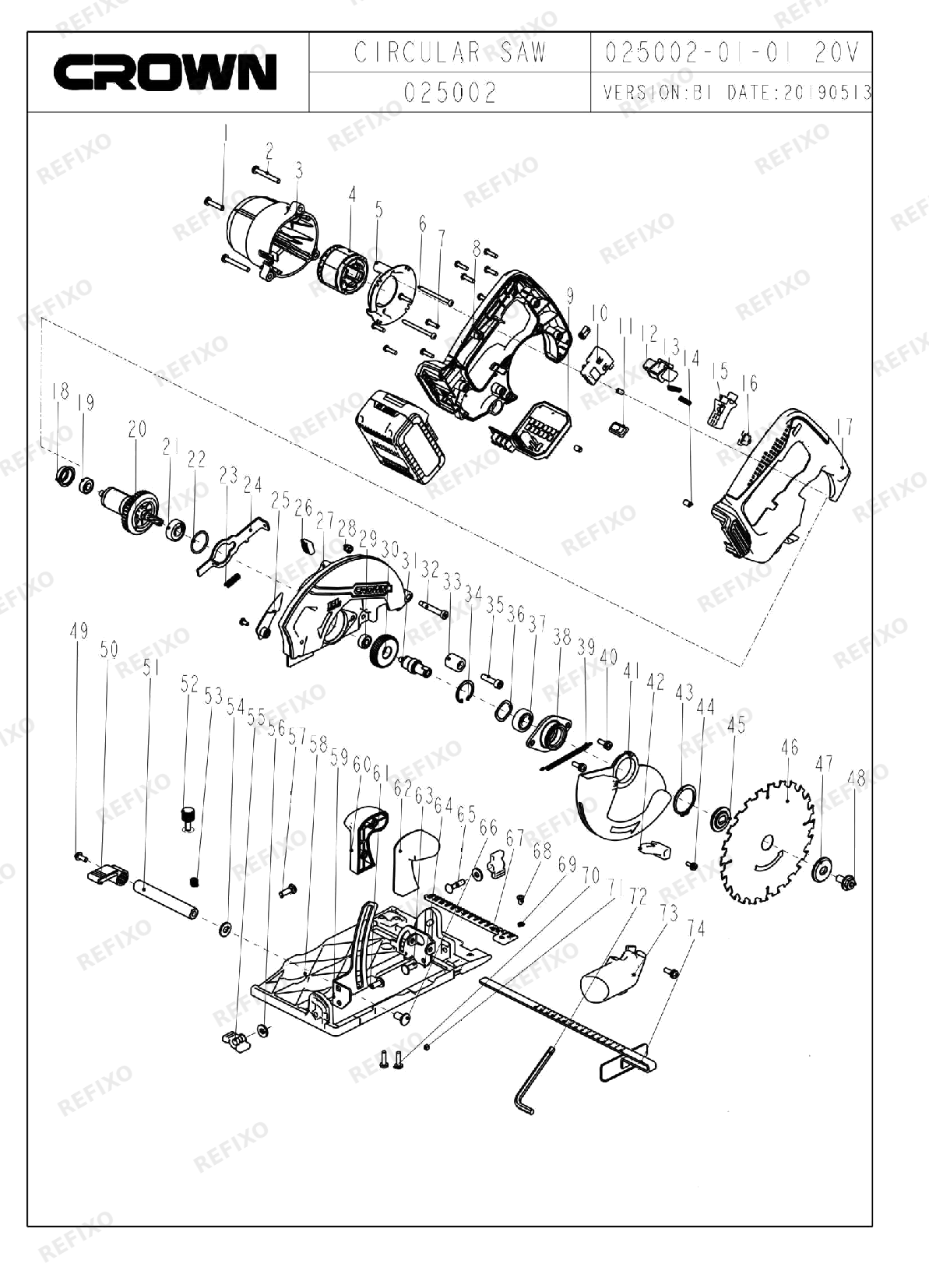 CROWN CT25002 165HX — схема запчастей