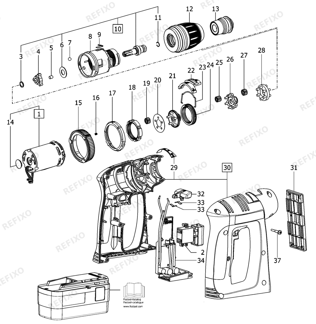 Festool C 12 - аккумуляторный шуруповёрт 490454 — схема запчастей
