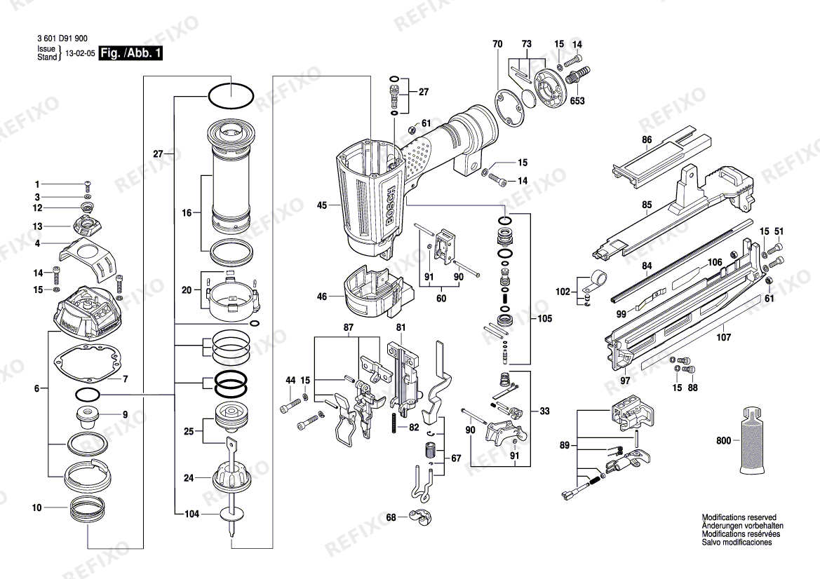Bosch Druckluftnagler GSK 64 (3 601 D91 900) — схема запчастей