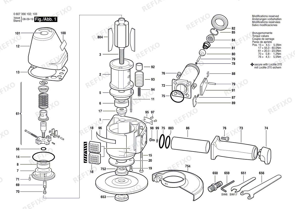 Bosch Pw-Vertikalschleifer 3.5 KW (0 607 356 103) — схема запчастей