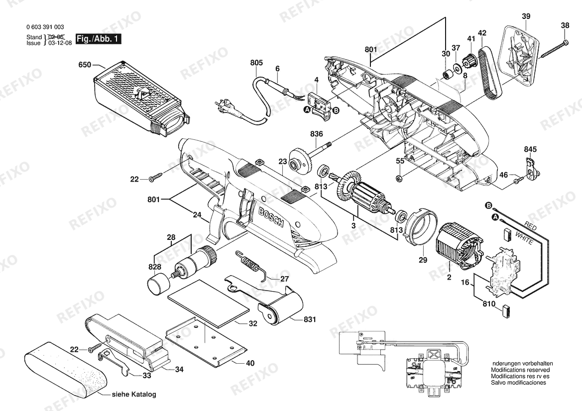 Bosch Ленточная шлифмашина PBS 7 A | 230 V | 003 - EEU (0 603 391 008) — схема запчастей