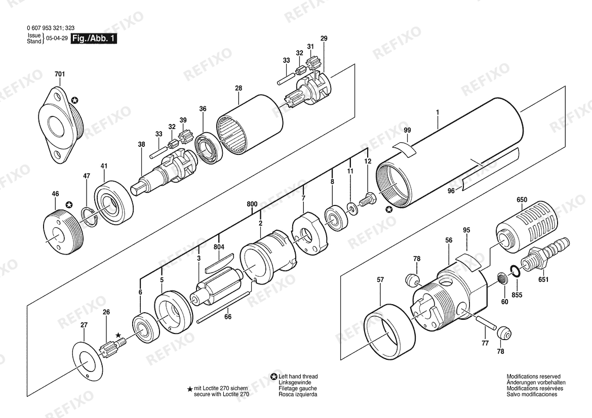 Bosch Einbaumotor 180W motor (0 607 953 325) — схема запчастей