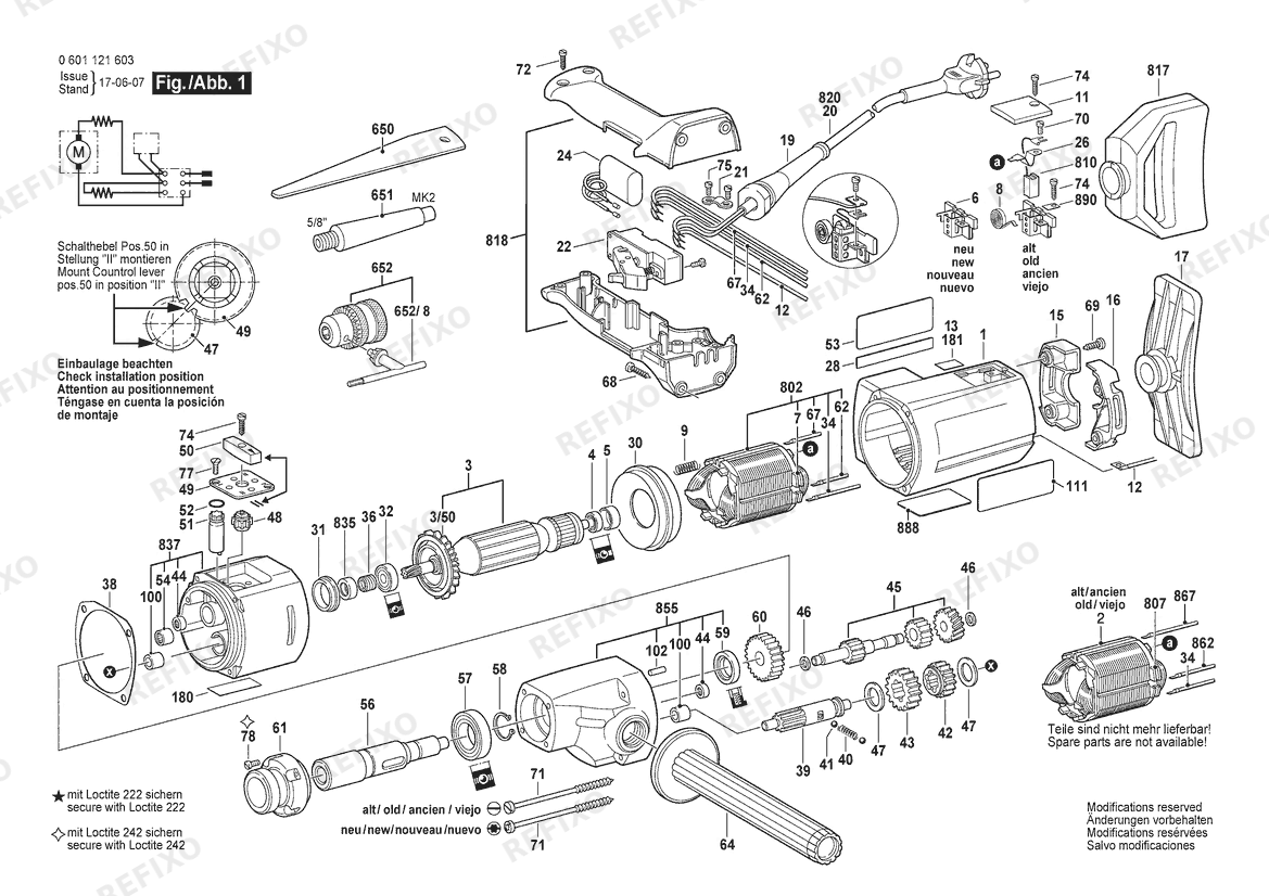 Bosch Дрель GBM 23-2 E | 220 V | 011 - KR (0 601 121 640) — схема запчастей