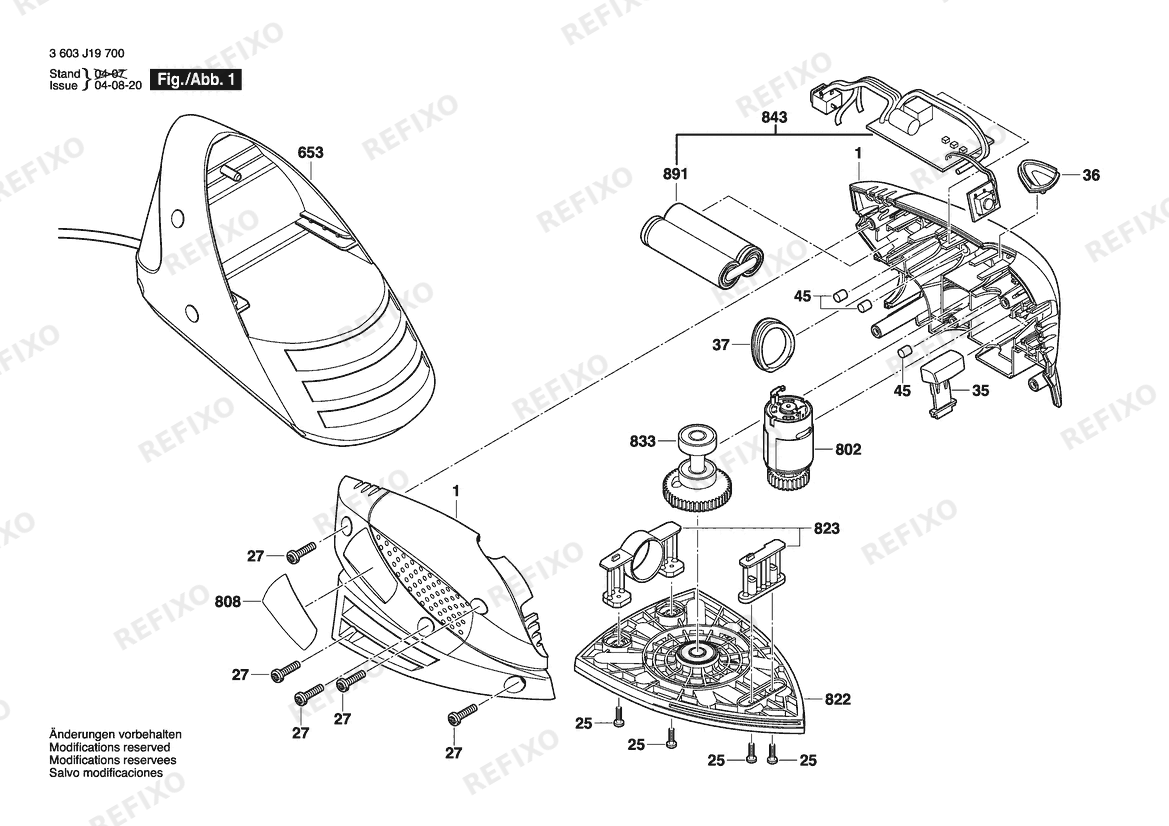 Bosch Аккумуляторный - вибрационная шлифмашина PRIO | 7.2 V | 001 - EU (3 603 J19 700) — схема запчастей
