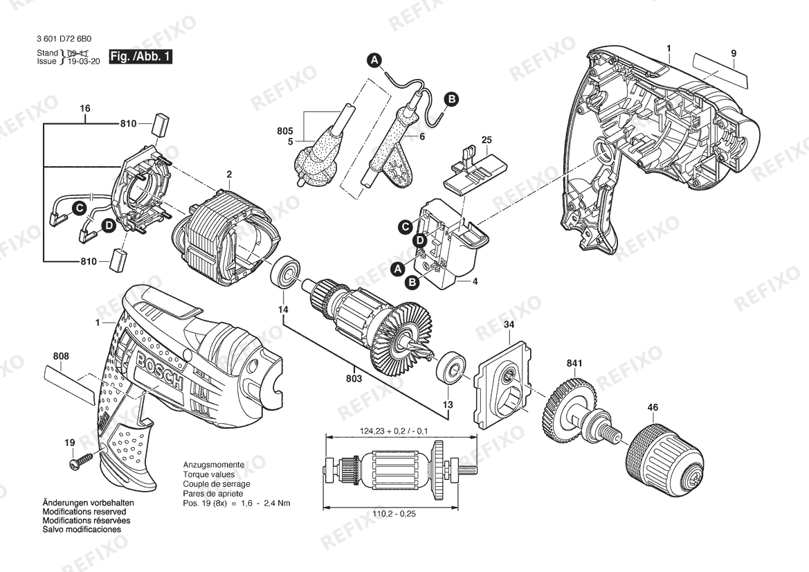 Bosch Дрель GBM 6 RE | 127 V | 046 - MX (3 601 D72 6G0) — схема запчастей