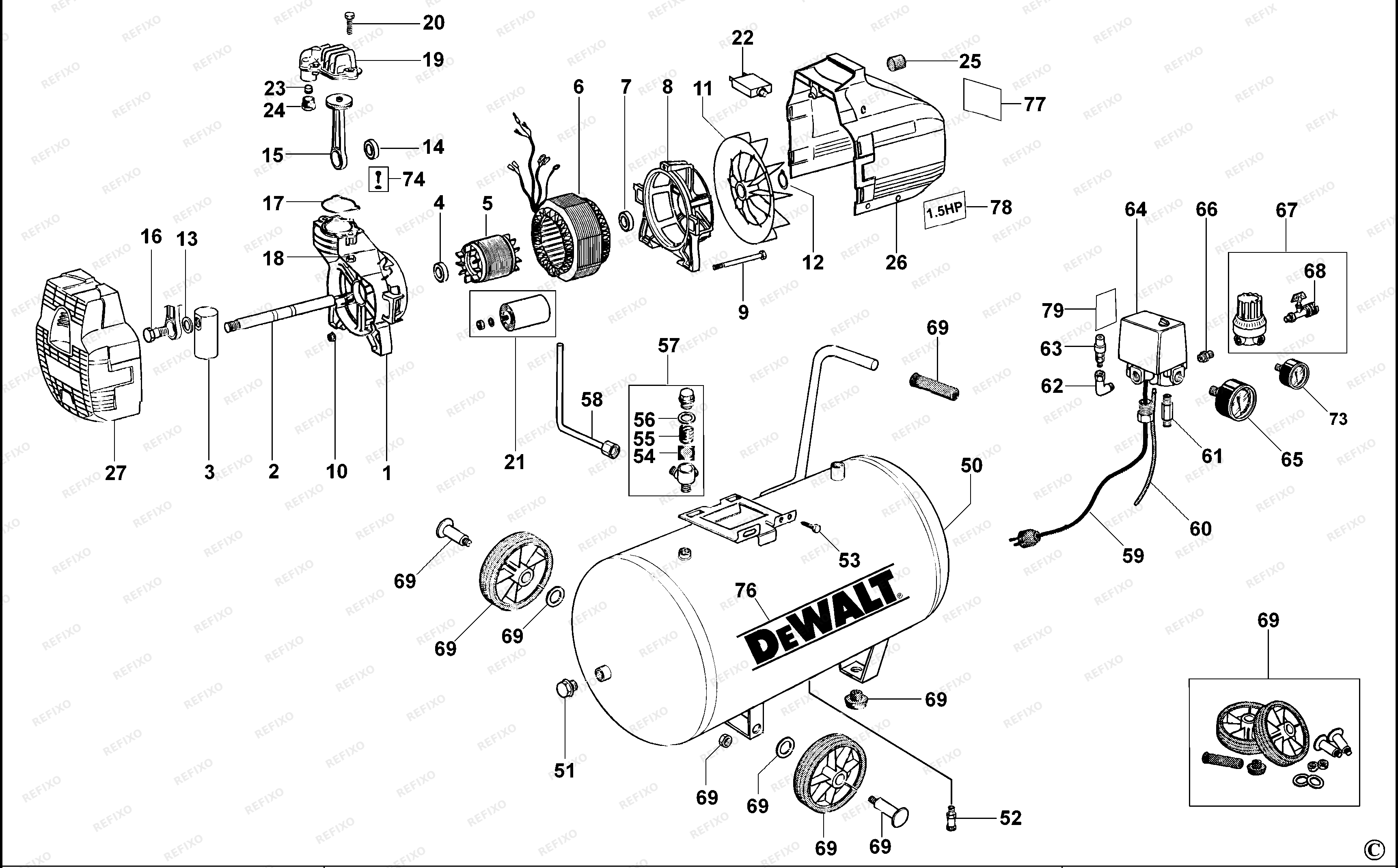 DeWalt КОМПРЕССОР D55145 — схема запчастей