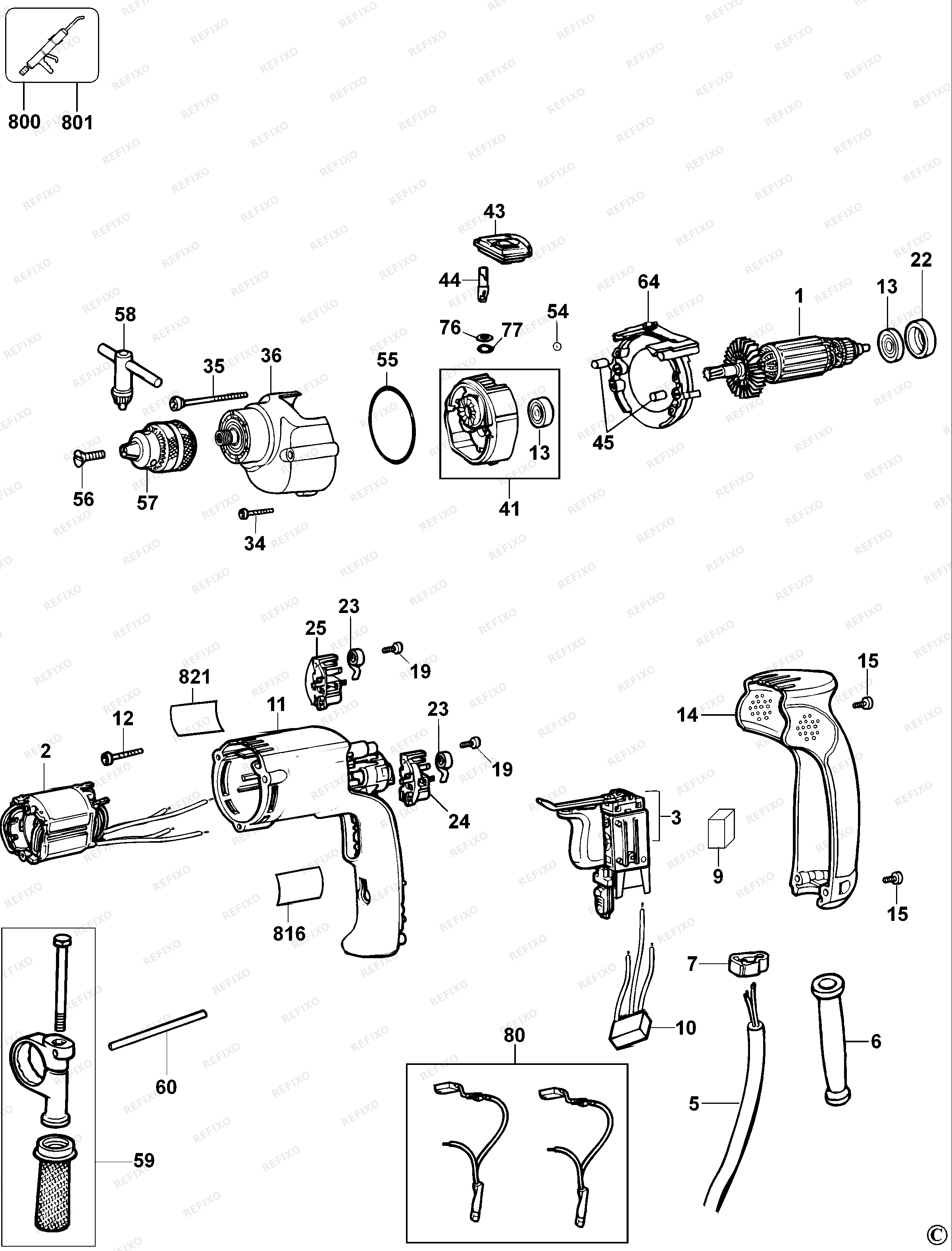 DeWalt ДРЕЛЬ D21716 — схема запчастей