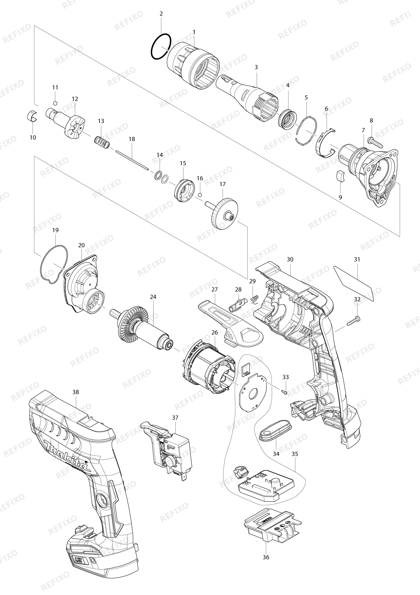 MAKITA DFS452 — схема запчастей