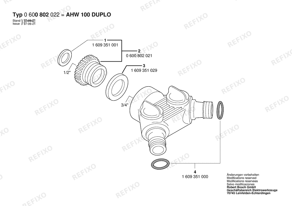 Bosch Hahnanschlussstück AHW 100 DUPLO (0 600 802 022) — схема запчастей