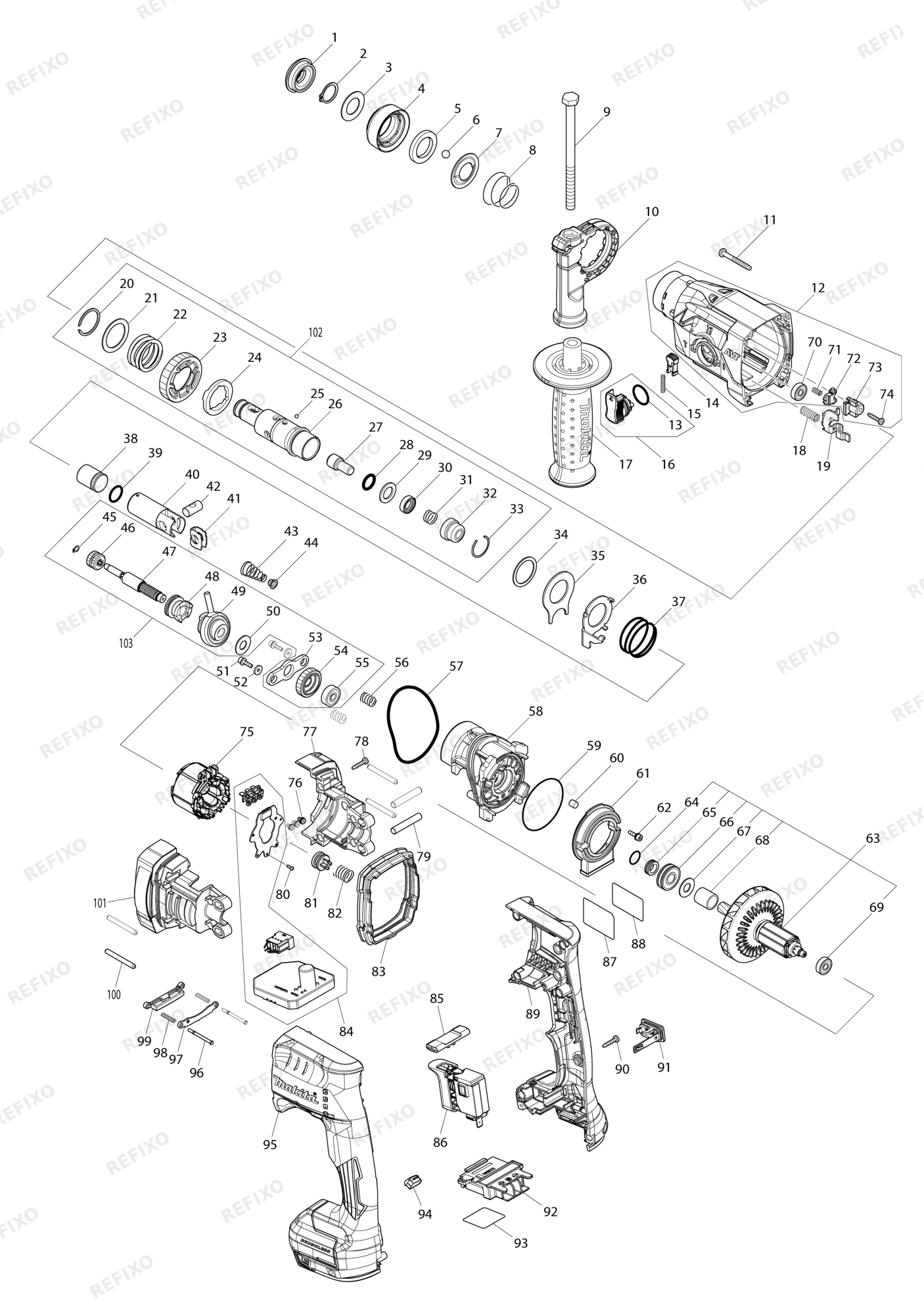 MAKITA DHR182 — схема запчастей