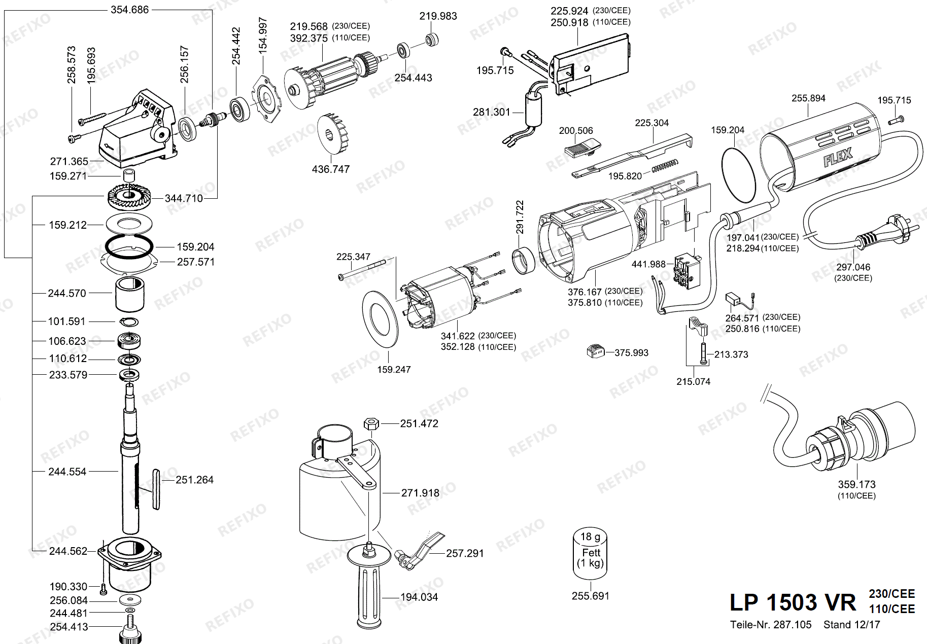 Flex LP 1503 VR 230CEE nach 01.12.2017 LP1503VR — схема запчастей