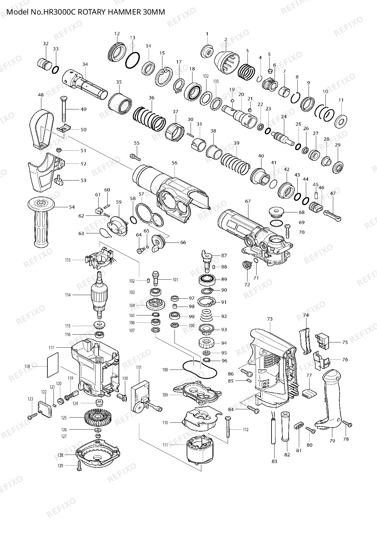 MAKITA HR3000C — схема запчастей