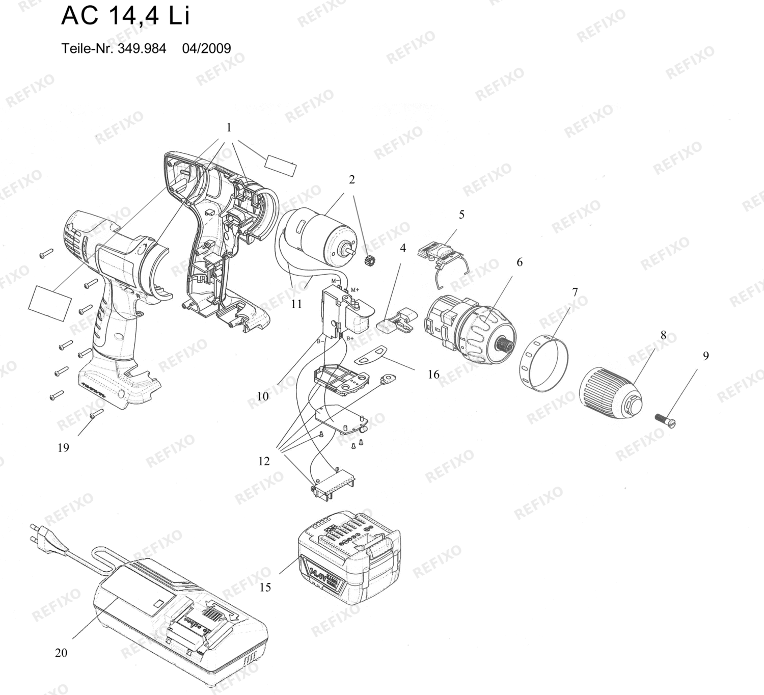 Flex AC 14,4 - 2-Gang аккумуляторный шуруповёрт 14,4 V 348449 — схема запчастей