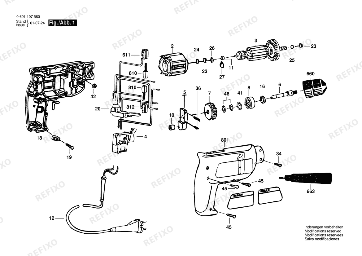 Bosch Eingang- дрель GBM 10 | 220 V | 025 - AMS (0 601 107 574) — схема запчастей