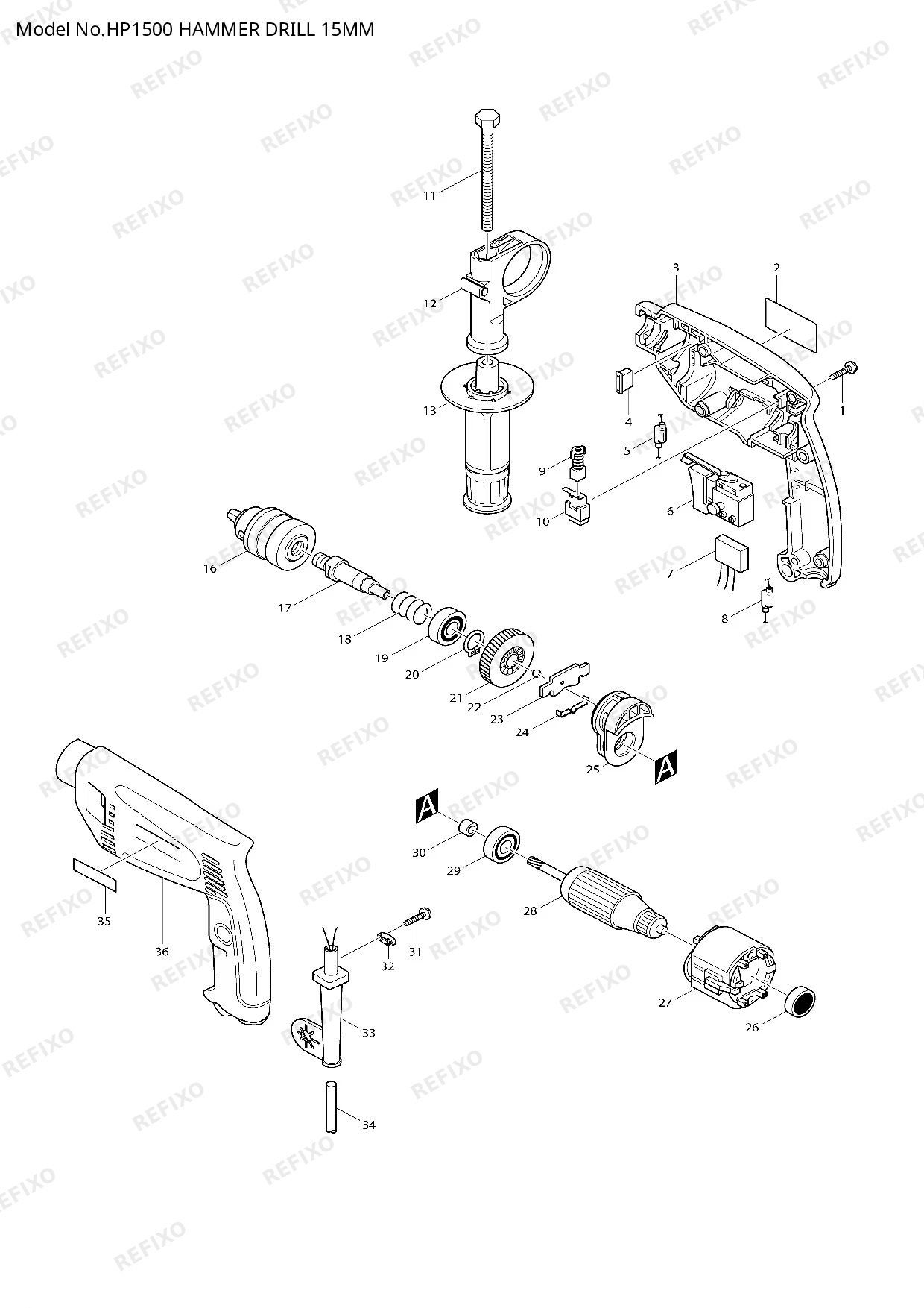 MAKITA HP1500 — схема запчастей