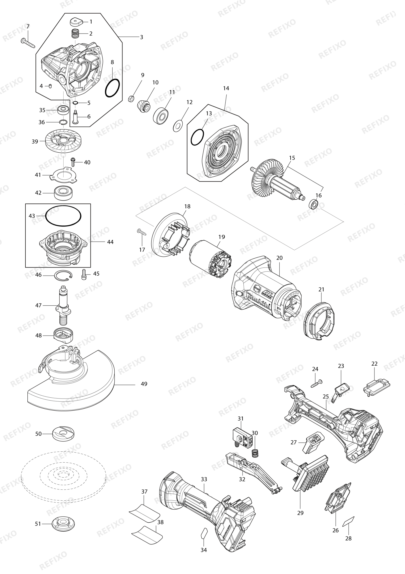 MAKITA GA037G — схема запчастей