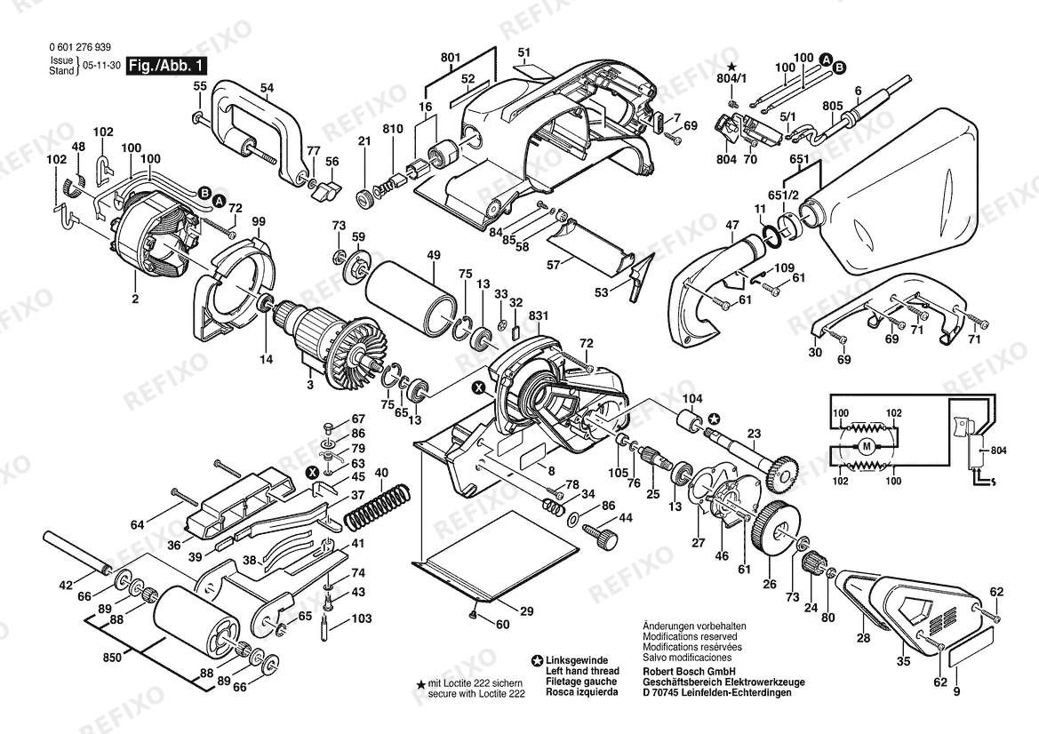 Bosch Ленточная шлифмашина GBS 100 A | 115 V | 061 - US (0 601 276 939) — схема запчастей