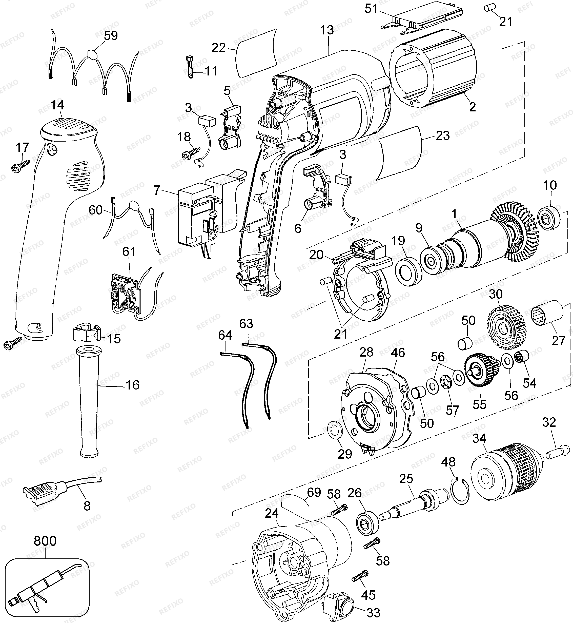 DeWalt ДРЕЛЬ BM14E — схема запчастей