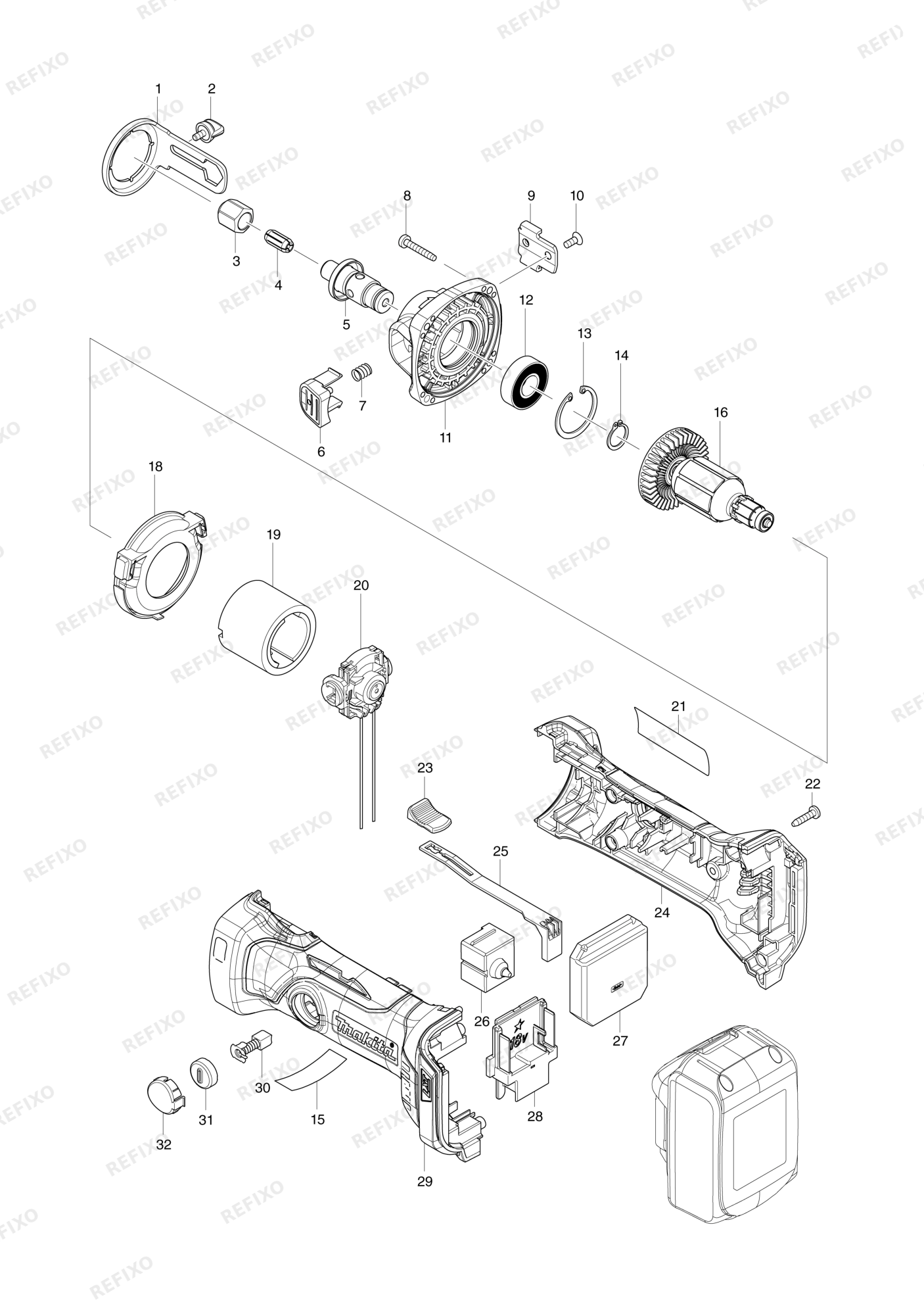 MAKITA DCO180 — схема запчастей