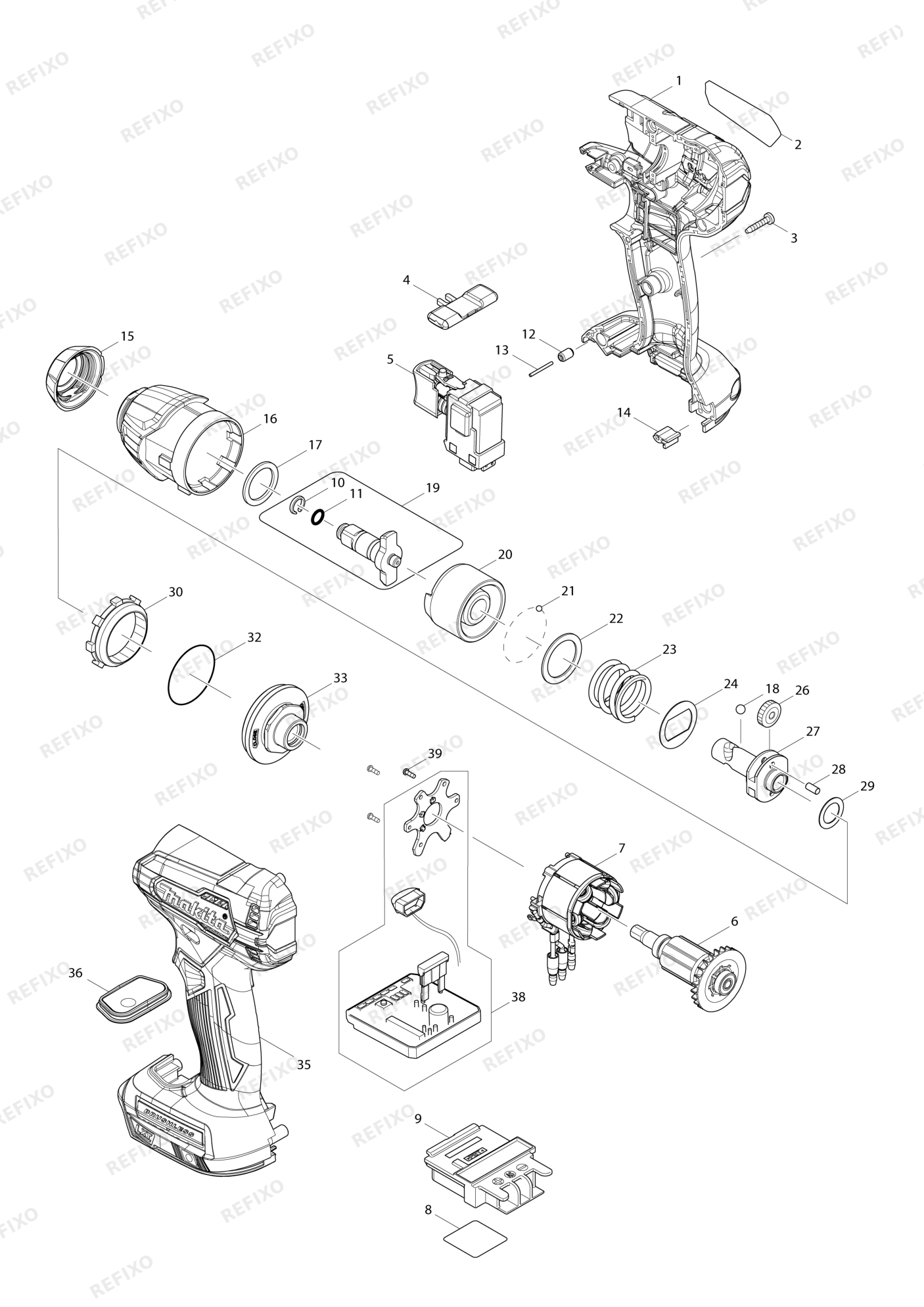 MAKITA DTW180 — схема запчастей