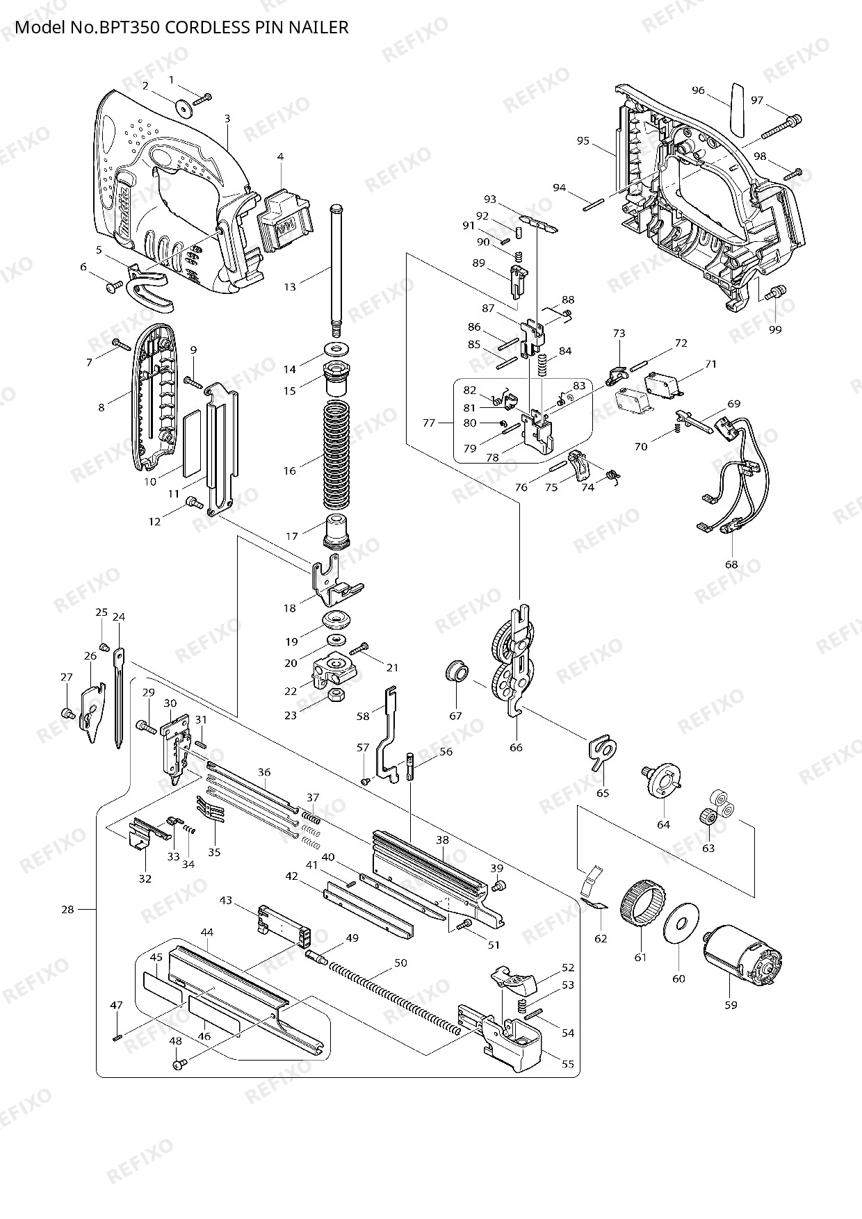 MAKITA BPT350 — схема запчастей