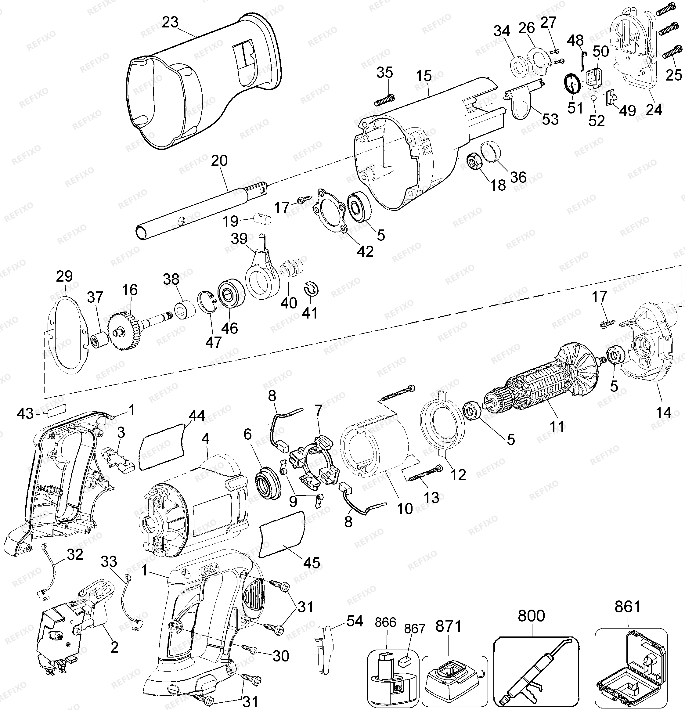 DeWalt 18V RECIP SAW DC380K — схема запчастей