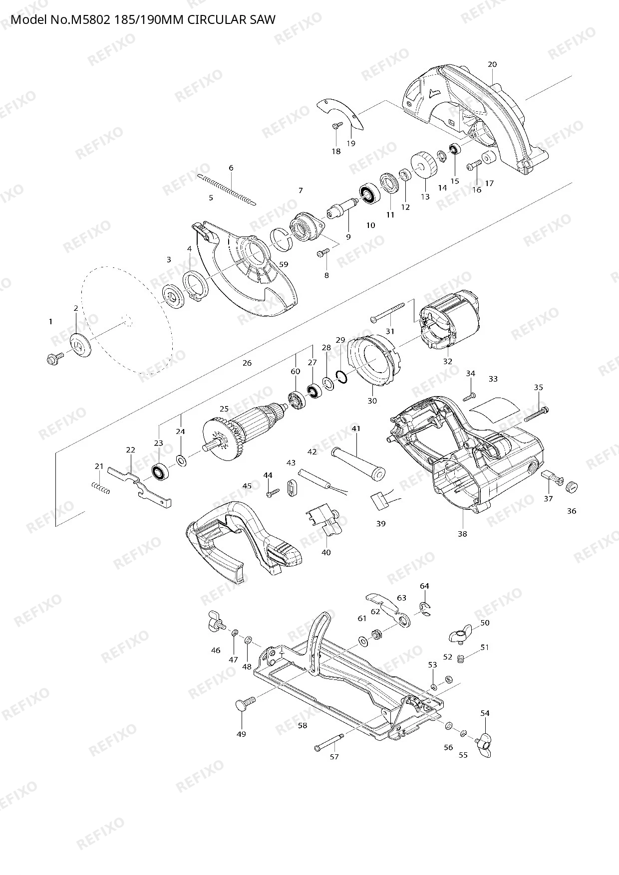 MAKITA M5802 — схема запчастей