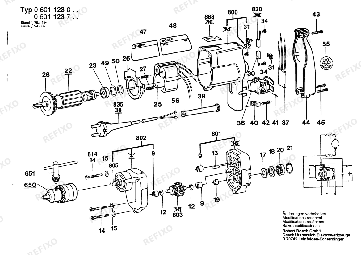 Bosch Дрель Drill | 100 V | 006 - JP (0 601 123 738) — схема запчастей