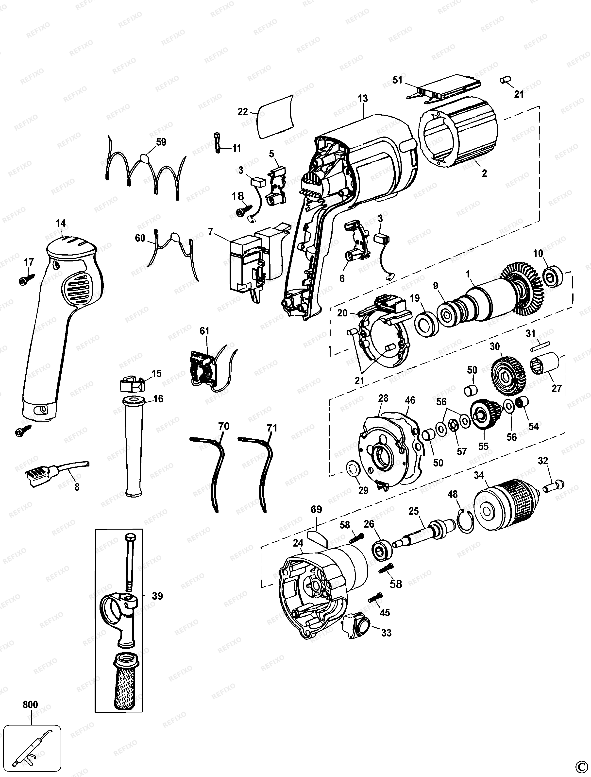 DeWalt ДРЕЛЬ BM15E — схема запчастей