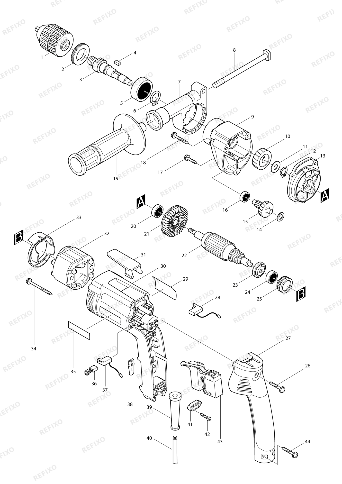 MAKITA DP3003 — схема запчастей