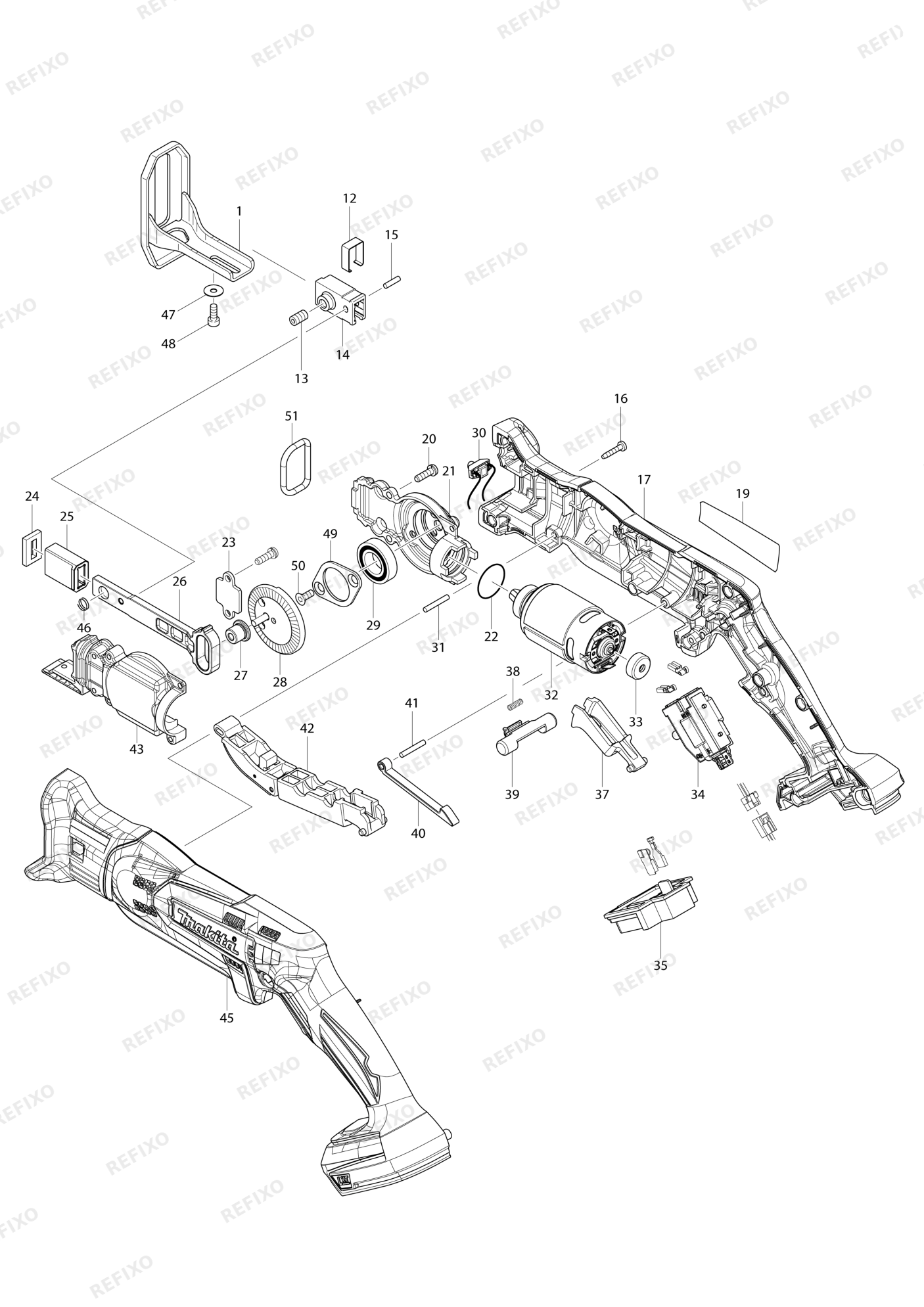 MAKITA DJR185 — схема запчастей