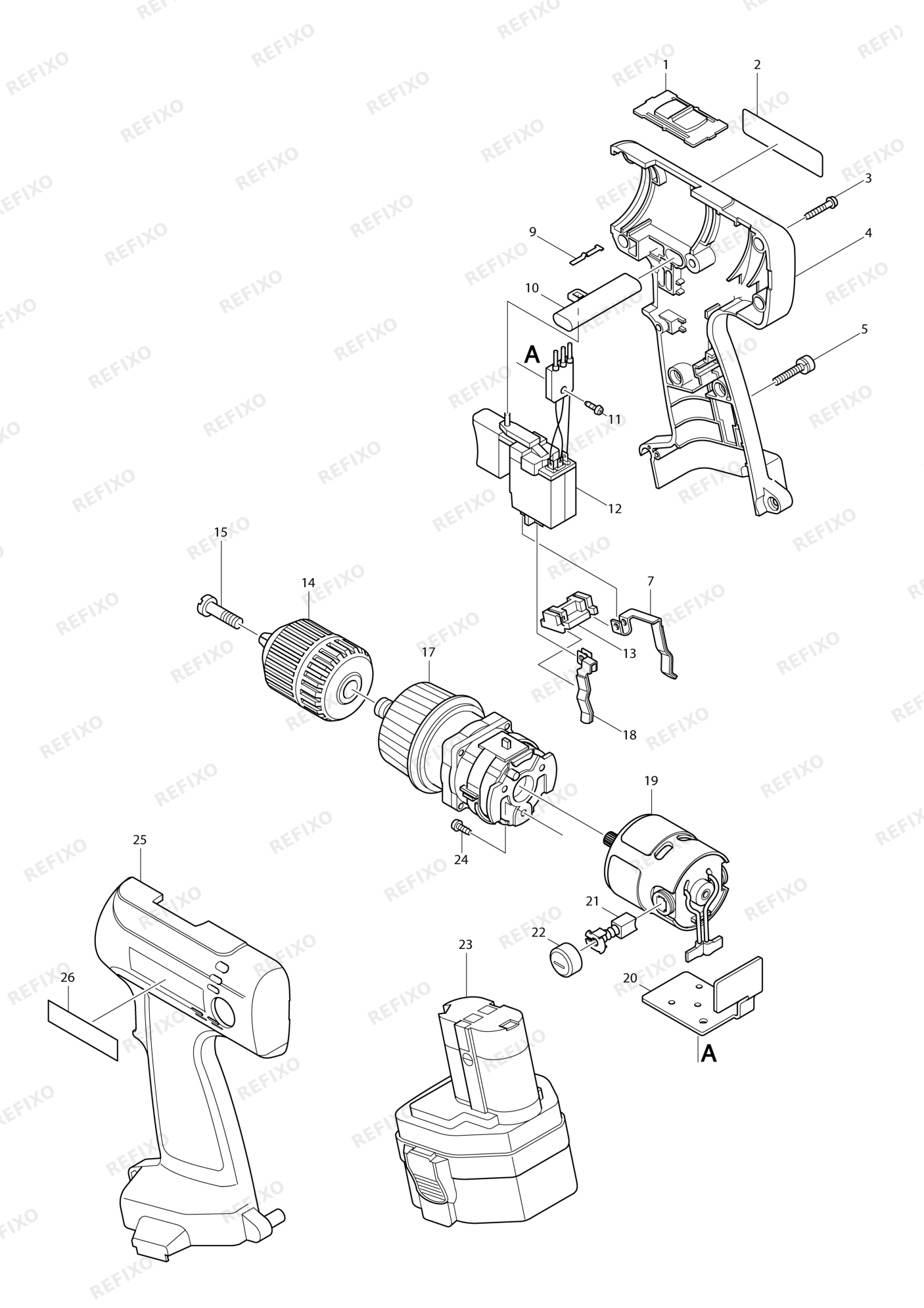 MAKITA 6214D — схема запчастей