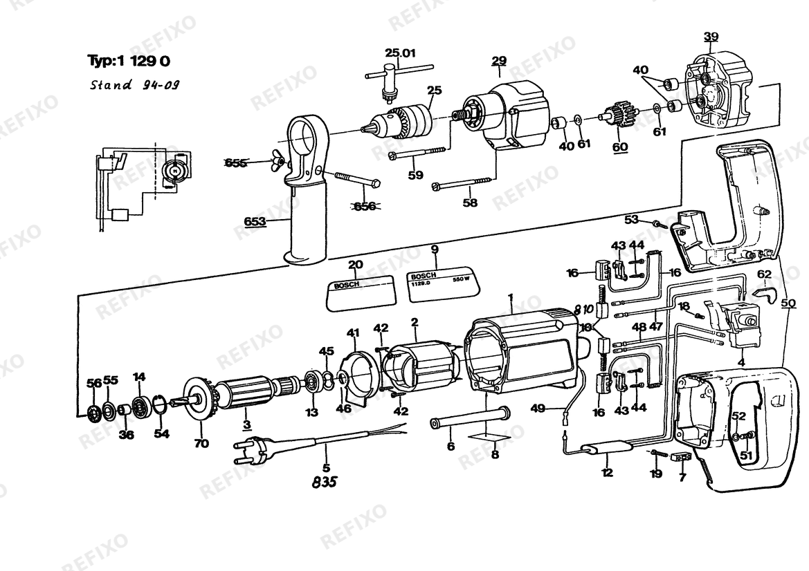 Bosch Дрель Drill | 100 V | 006 - JP (0 601 129 038) — схема запчастей