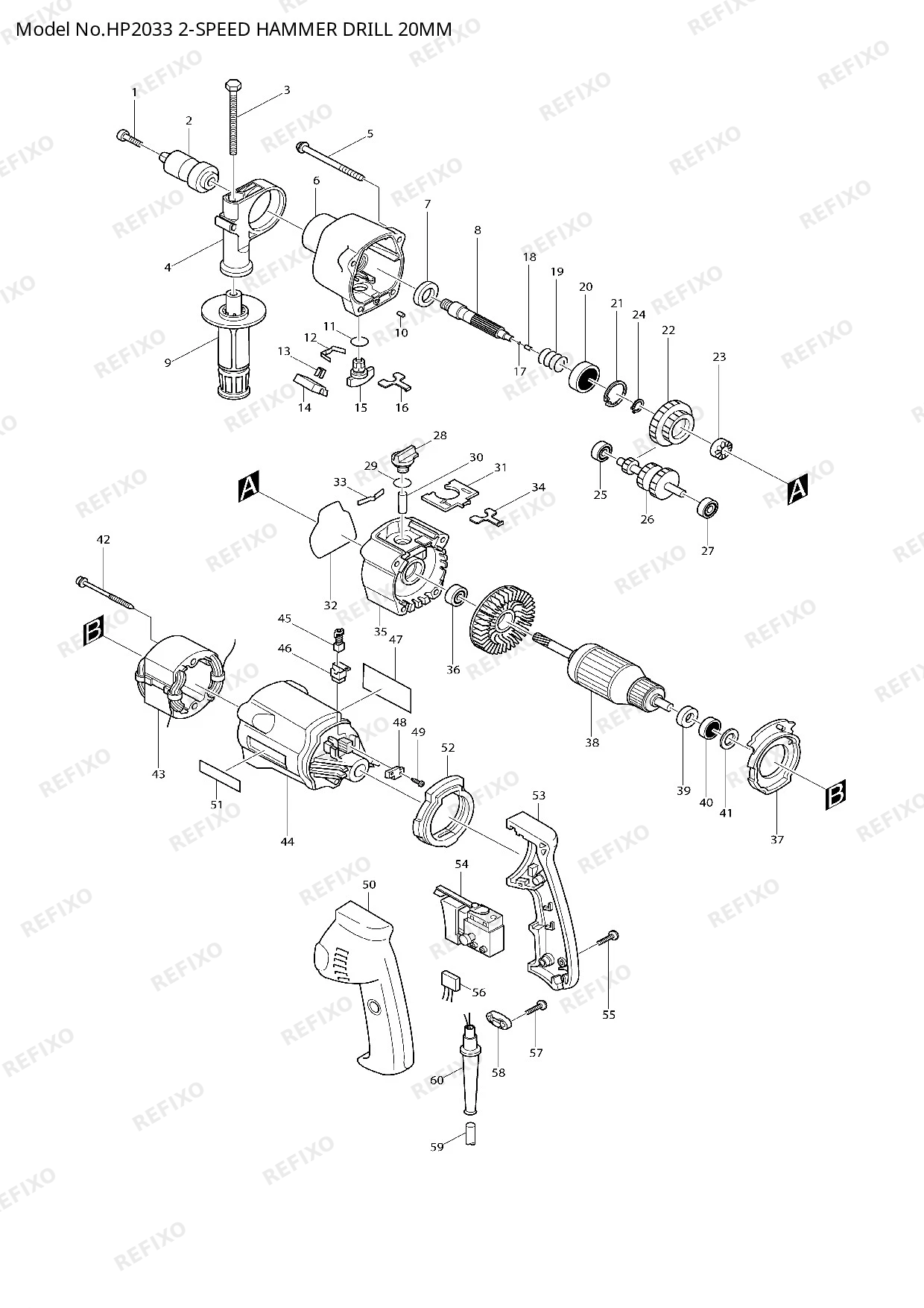 MAKITA HP2033 — схема запчастей