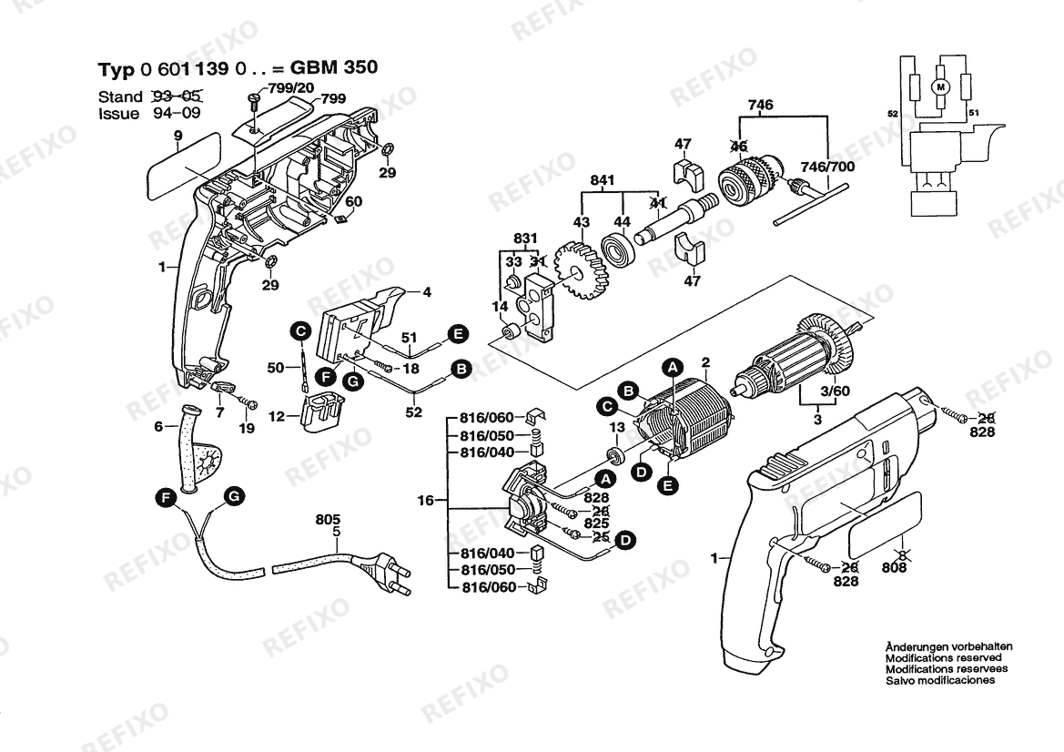 Bosch Дрель GBM 350 ALT | 100 V | 006 - JP (0 601 139 038) — схема запчастей