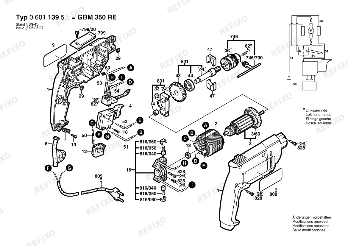 Bosch Дрель GBM 350 RE | 230 V | 001 - EU (0 601 139 560) — схема запчастей